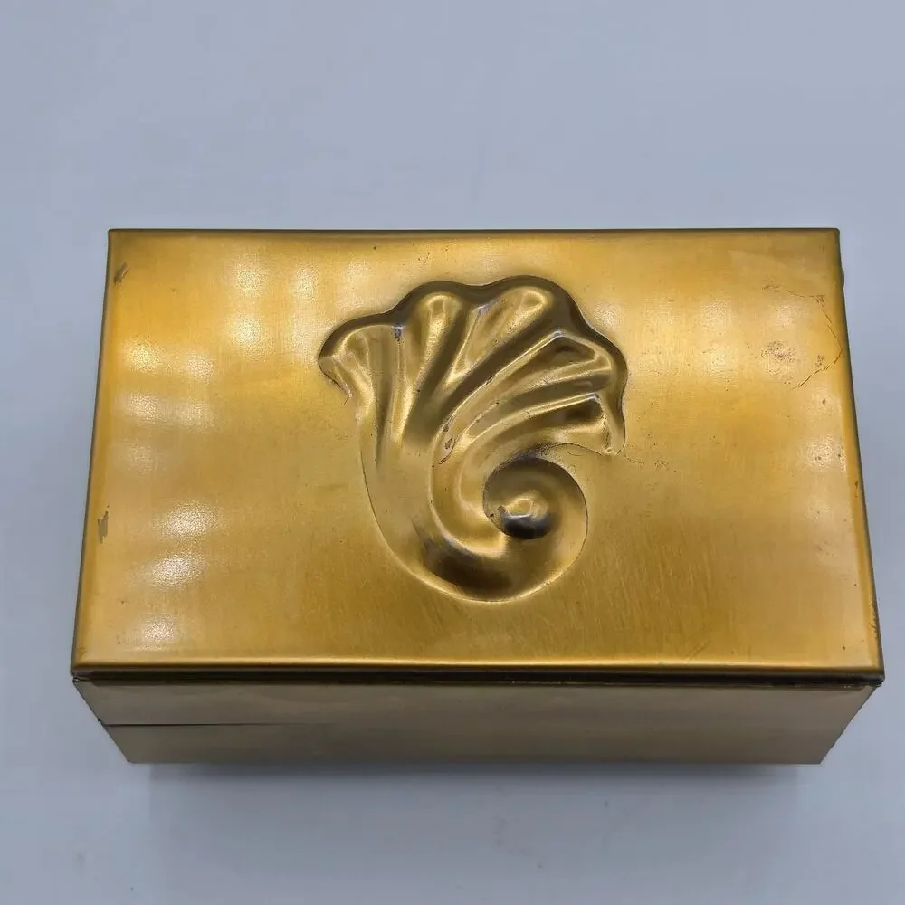 Vtg Gold Tone Metal Accordion Jewelry Box 4x2 Pink Faux Velvet Mirror Vanity MCM